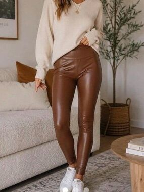 NWT OFFLINE by Aerie Real Good Faux Leather High Waisted Leggings Brown Size L